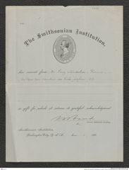 Nachlass Franz Steindachner, Bestätigung von Spencer F. Baird an Franz Steindachner (06.12.1883), Inv.Nr. 20.05, Seite 1